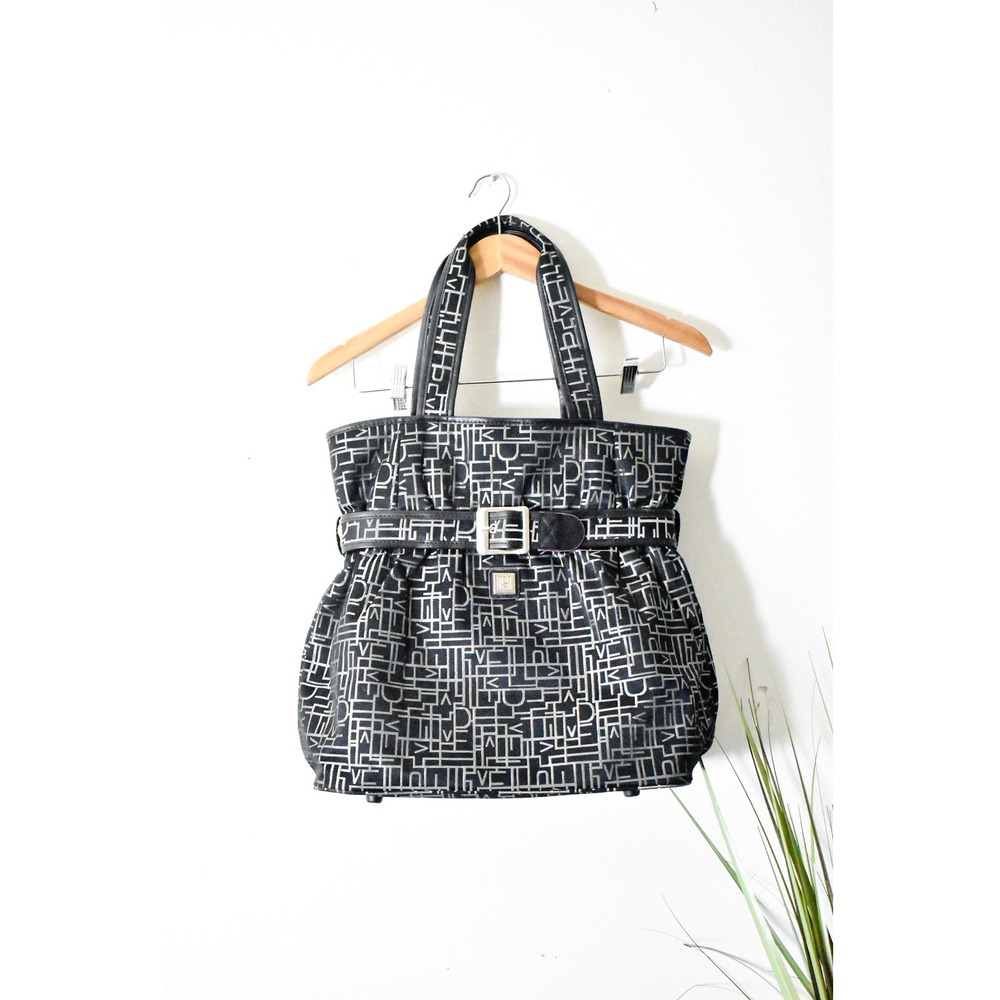 Diane von Furstenberg Tote Bag Womens Large Black Silver Monogram Y2K Logo
